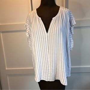 Just Living Ivory and Charcoal Striped Blouse
